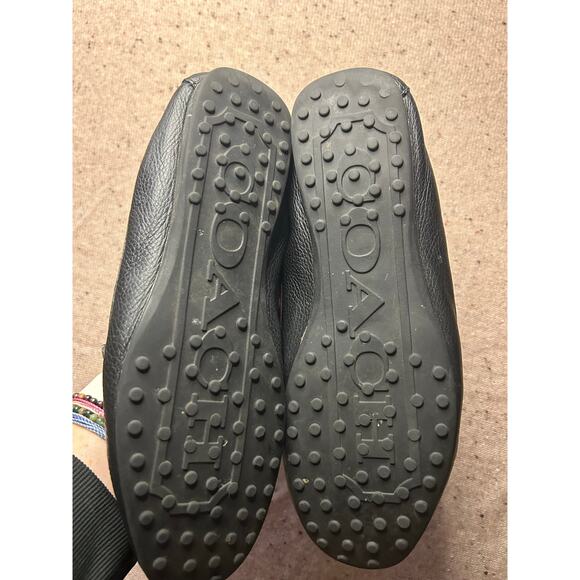 Coach Frederica Black Leather Driving Loafers Women’s 8.5 Silver Logo Badge - Picture 2 of 4